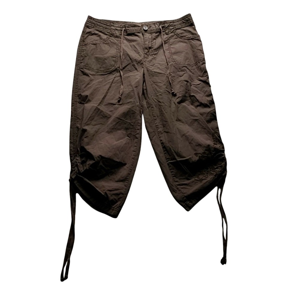 Faded Glory Capri Pants Womens 10 Brown Twill Zip Drawstring Hem Pockets Casual